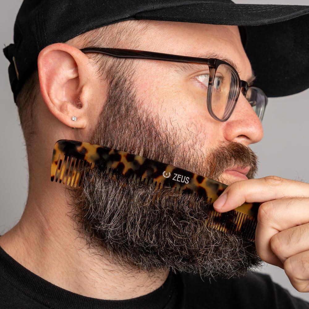 ZEUS ZEUS 7.5\" Saw-Cut Handmade 2-in-1 Beard & Mustache Comb, Tortoiseshell