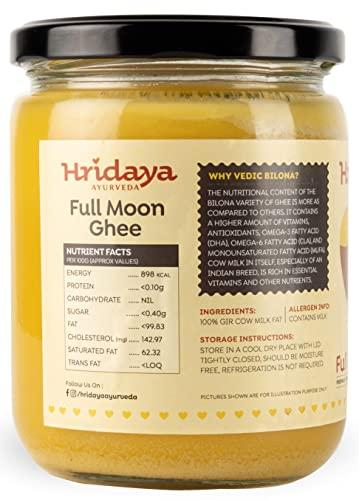 HRIDAYA AYURVEDA Hridaya Ayurveda A2 Gir Cow Ghee 500 ml - Vedic Bilona Method Curd Churned Ghee from Freely Grassed Cow - Unadulterated & Healthy Full Moon Cultured Cow Ghee
