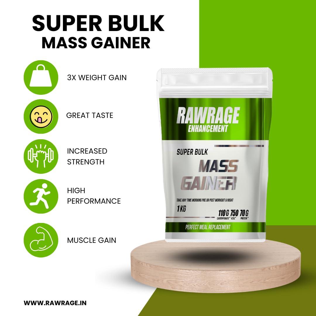 RAWRAGE Rawrage Super Bulk Mass Gainer | High Protein & High Calorie Weight Gainer Powder with Vitamins and Minerals | Gain Super Size - 2 kg (Chocolate)