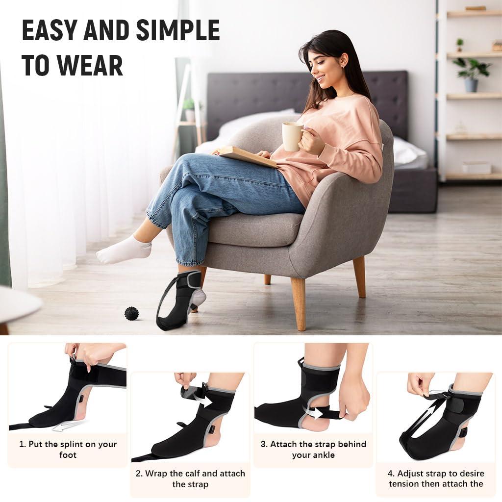 HANNEA HANNEA Plantar Fasciitis Night Splint Sock, Plantar Fasciitis Brace with Massage Ball for Women Men for Fasciitis Tendonitis Foot Drop Heel Spur Pain Relief, M