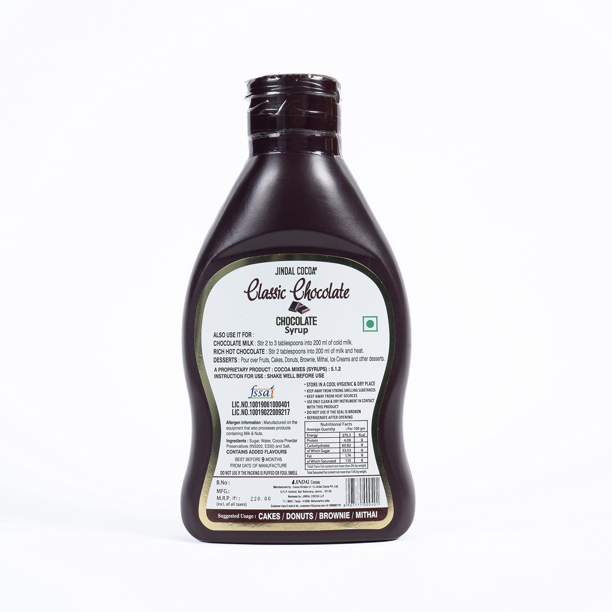 Jindal Cocoa JINDAL COCOA Classic Chocolate Syrup 650 Gm | Pack Of 2 | Thick and Gooey | Chocolate Sauce for Delicious Hot Or Cold Chocolate Drinks & Dessert Topping | No Malt | No Cornstarch | No Colors | No Trans-Fat | 100% Vegetarian