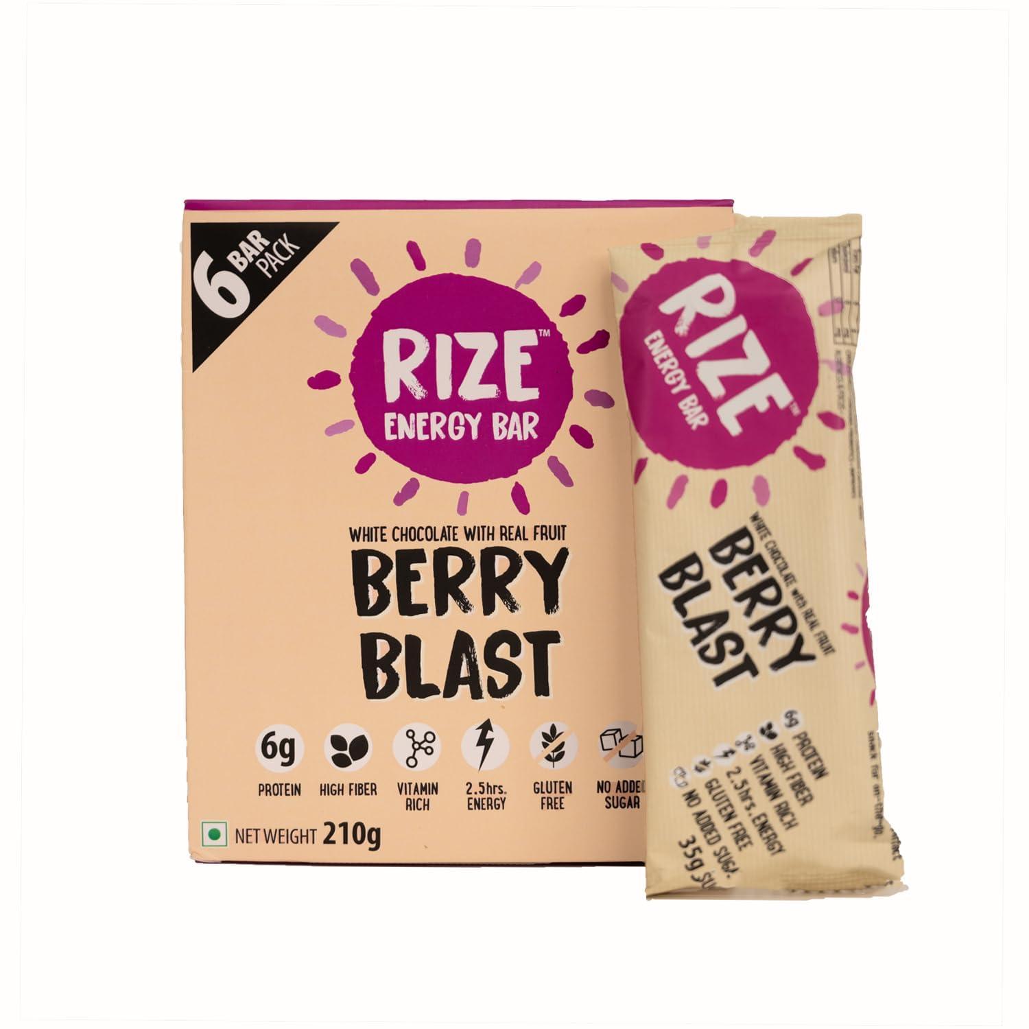 Rize RIZE Energy Bar|As Seen on Shark Tank India| 6g Protein Bar Caffeinated bars for post work out Snack, High Protein Bar with Zero added Sugar, Gluten Free Healthy Snack (Berry Blast-Pack of 6 Energy Bar)