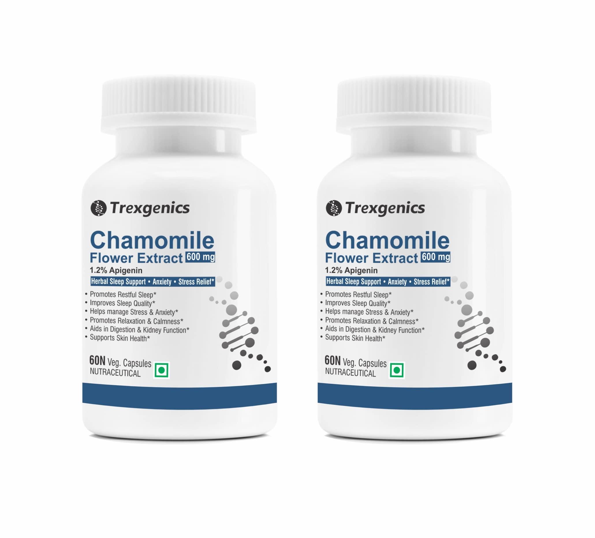 Trexgenics Trexgenics CHAMOMILE 1.2% Apigenin 600 mg Sleep, Relexation, Kidney & Urinary tract support VEGAN & NON-GMO (60 Veg. Capsules) (Pack of 2)