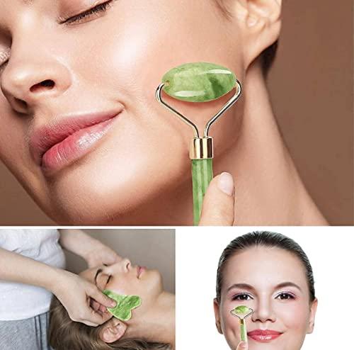 Generic Live4better Marble Jade roller Face Massager Double Rollers Antiaging Face Eye Neck Foot Massage Tool Stimulating Blood Flow (Green)