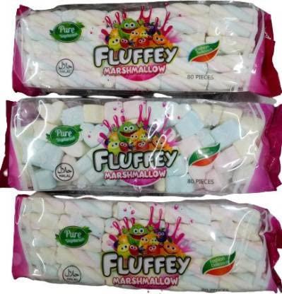 Generic Fluffey Marshmallow 140g (100% vegetarian) pack of 3 (80pcs each) STRAWBERRY Marshmallow (3 x 140 g) plus get free A.Mangals Rose Milkshake Mix worth Rs.200/-