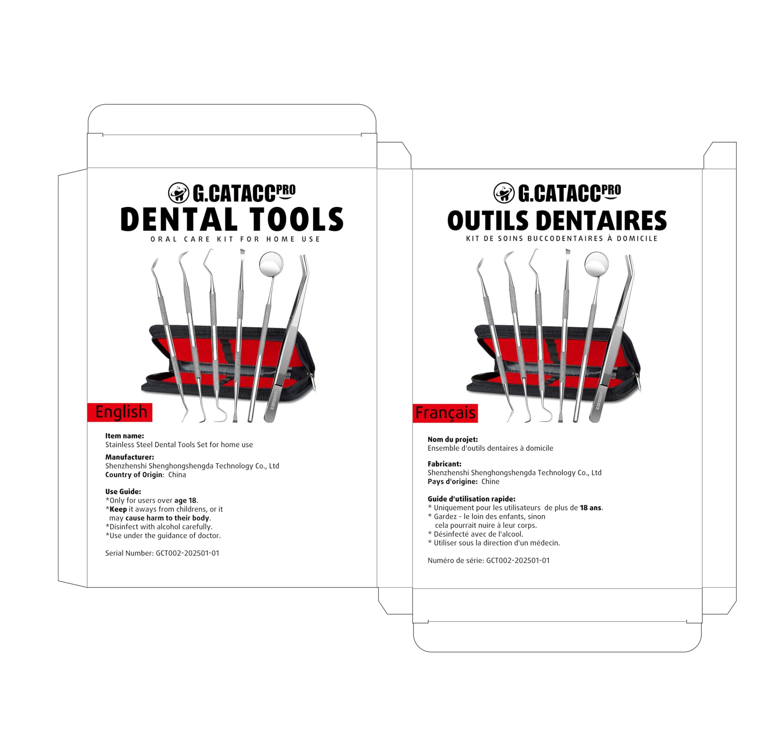 G.CATACC G.CATACC Dental Tools, Dental Pick Plaque Remover, Dental Scaler, Dental Floss, Teeth Cleaning Dental Hygiene Kit - 6 Pack (Silver)