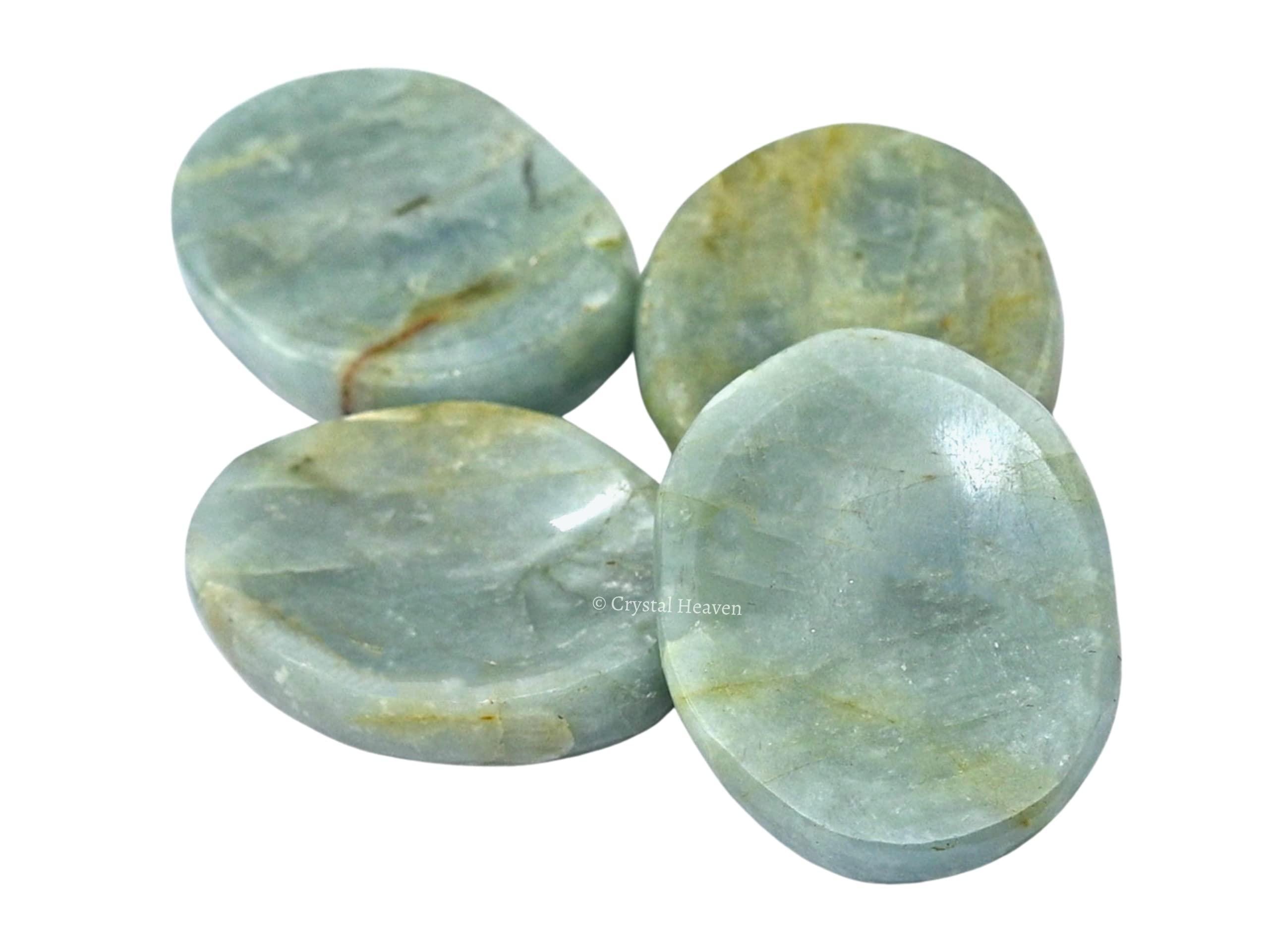 Crystal Heaven Certified Aquamarine Crystal Thumb Worry Pebbles Stones for Anxiety Stress Relief Massage - AAA Grade Original Healing Gemstone Agate Rubbing Stone for Yoga Meditation Spiritual Reiki Feng Shui