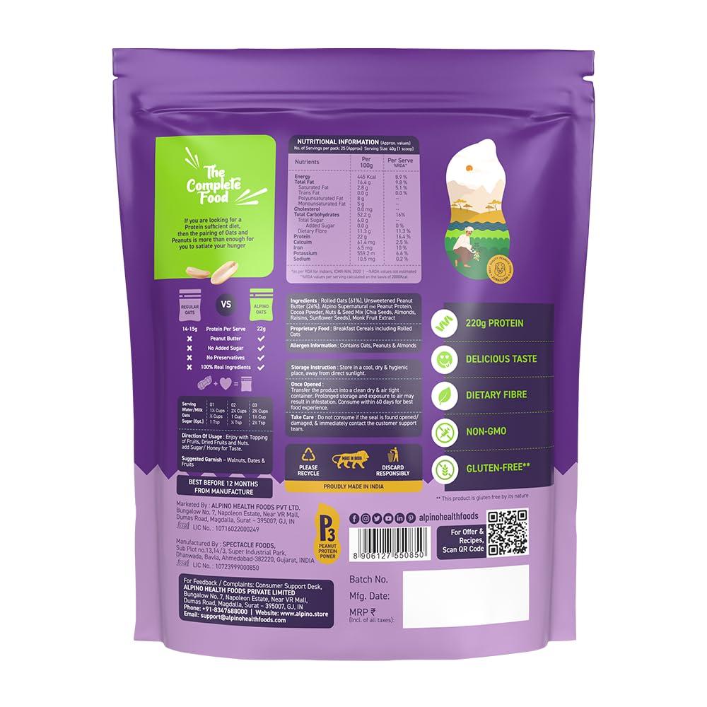 Alpino Alpino Pre-Workout High Protein & Fiber Diet Super Combo - High Protein Super Oats Chocolate 1kg, Natural Peanut Butter Crunch 1kg