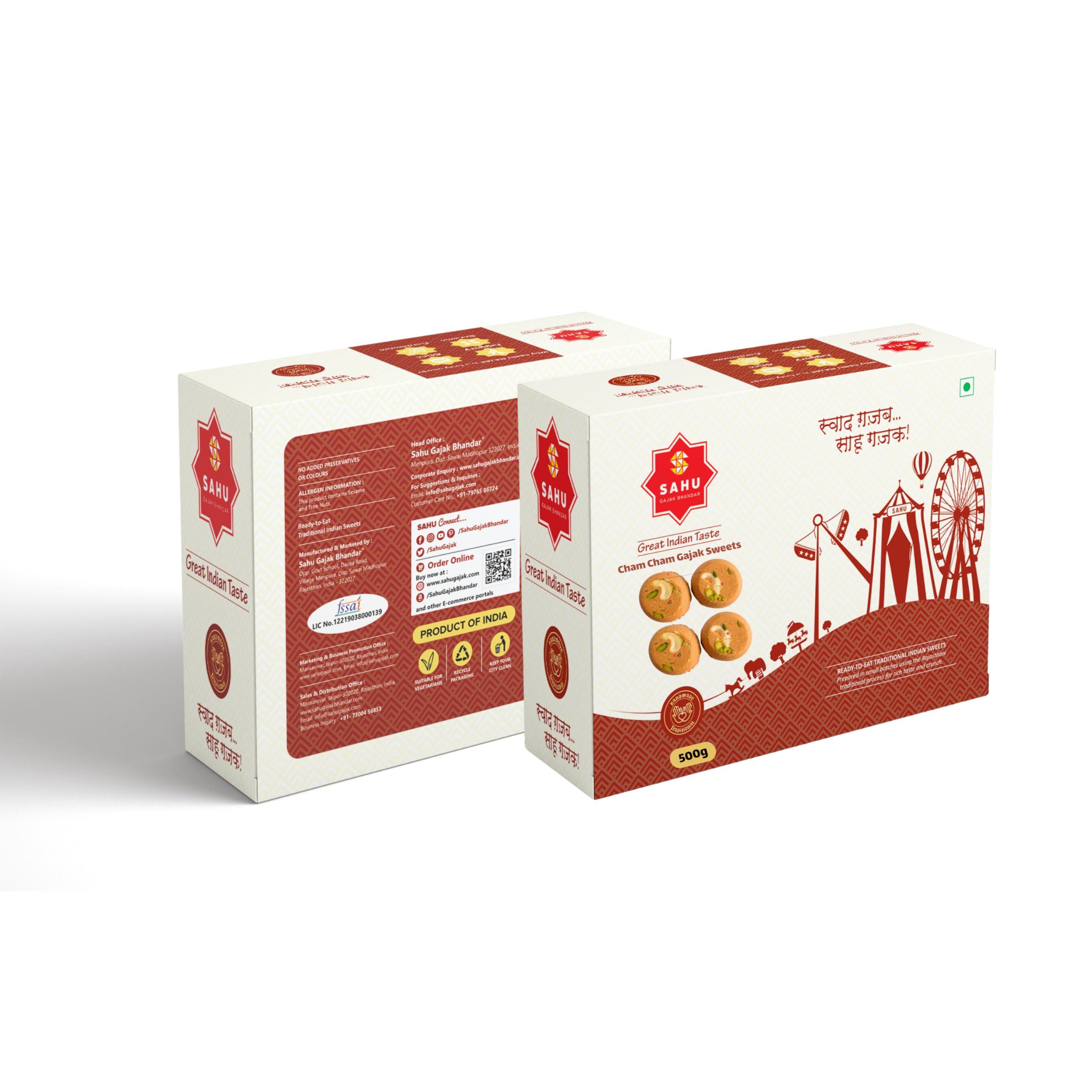 SAHU GAJAK BHANDAR SAHU GAJAK BHANDAR Cham Cham Gajak - 500g | Malai Gazak | Sesame Sweets | Gajjak Burfi | Til Ki Barfi | Indian Gachak Mithai | Till Burfee