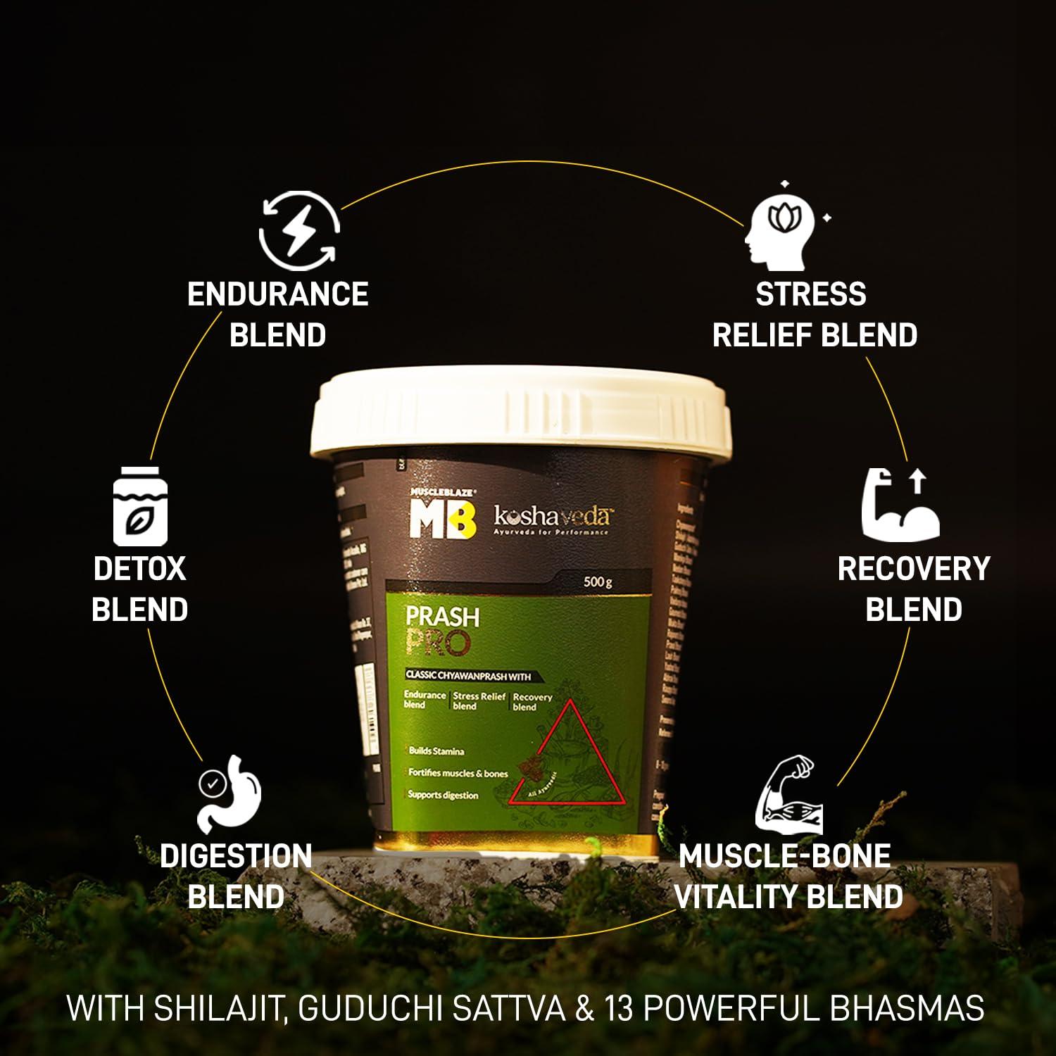 Koshaveda Koshaveda Shilajit Pro by MuscleBlaze (20g Shilajit Resin) & Prash Pro by MuscleBlaze (500g), Pack of 2 | For Strength, Stamina & Endurance