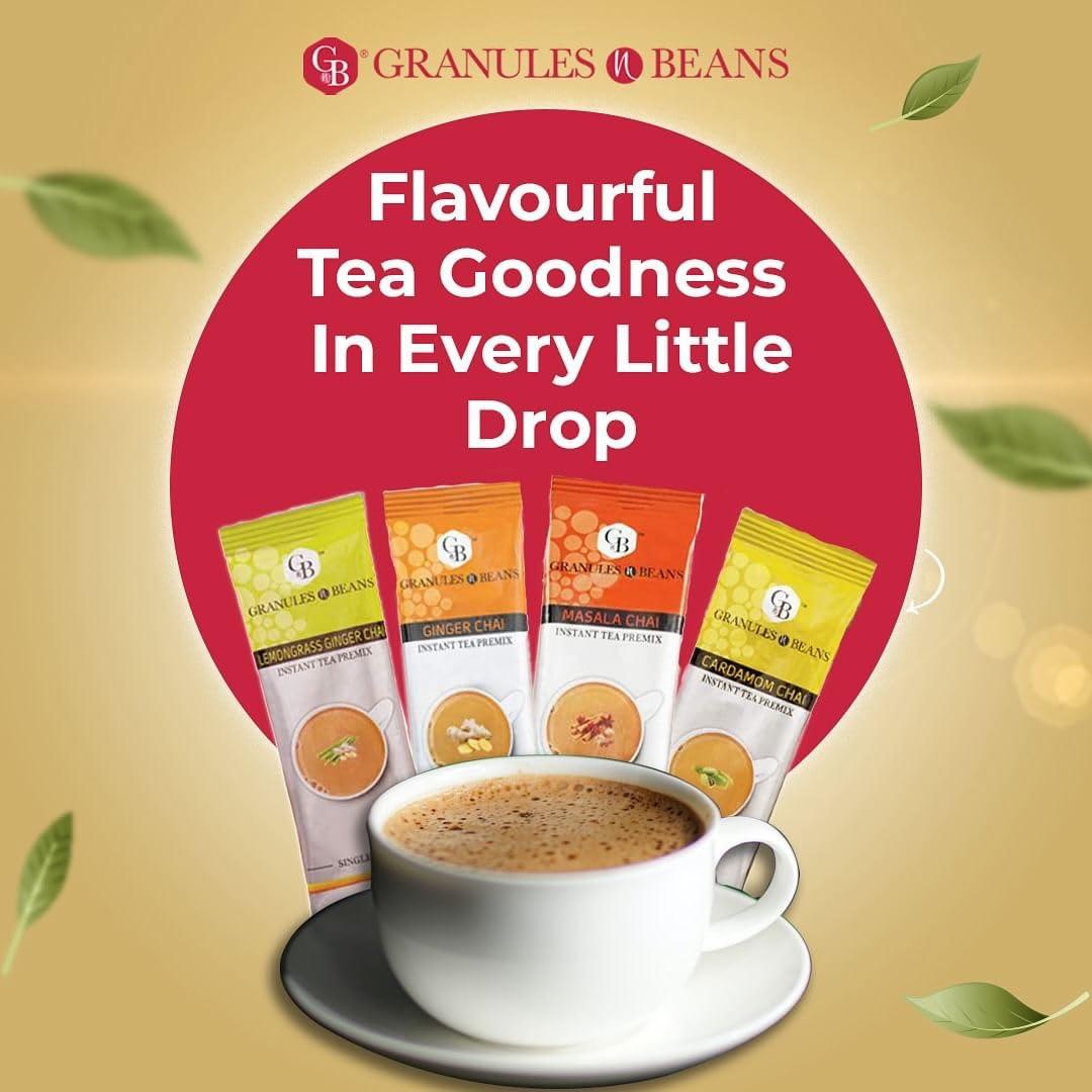 GnB GRANULES n BEANS GnB GRANULES n BEANS Assorted Chai Instant Tea Premix - (10 Sachet X 14 Gram = 140 Gram) (Pack Of 2) (Cardamom, Ginger, Lemongrass Ginger, Masala)