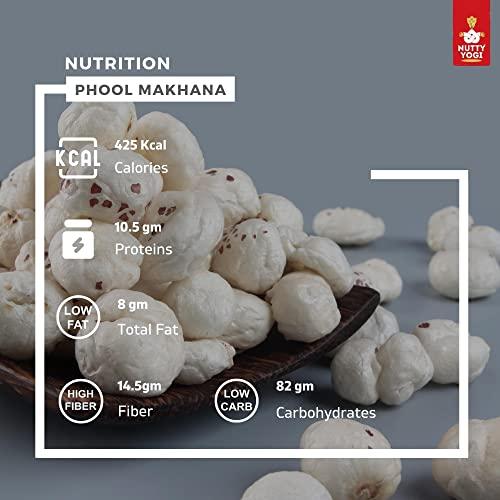 NUTTY YOGI Nutty Yogi Phool Makhana/Fox Nuts 100gm , Lotus seeds, Rich in Calcium, Protein & Fiber, Low Calories,Rich in Antioxidants,pop|Healthy & Crunchy Snack| Freshly Made With Organic Ingredients (Pack of 3)