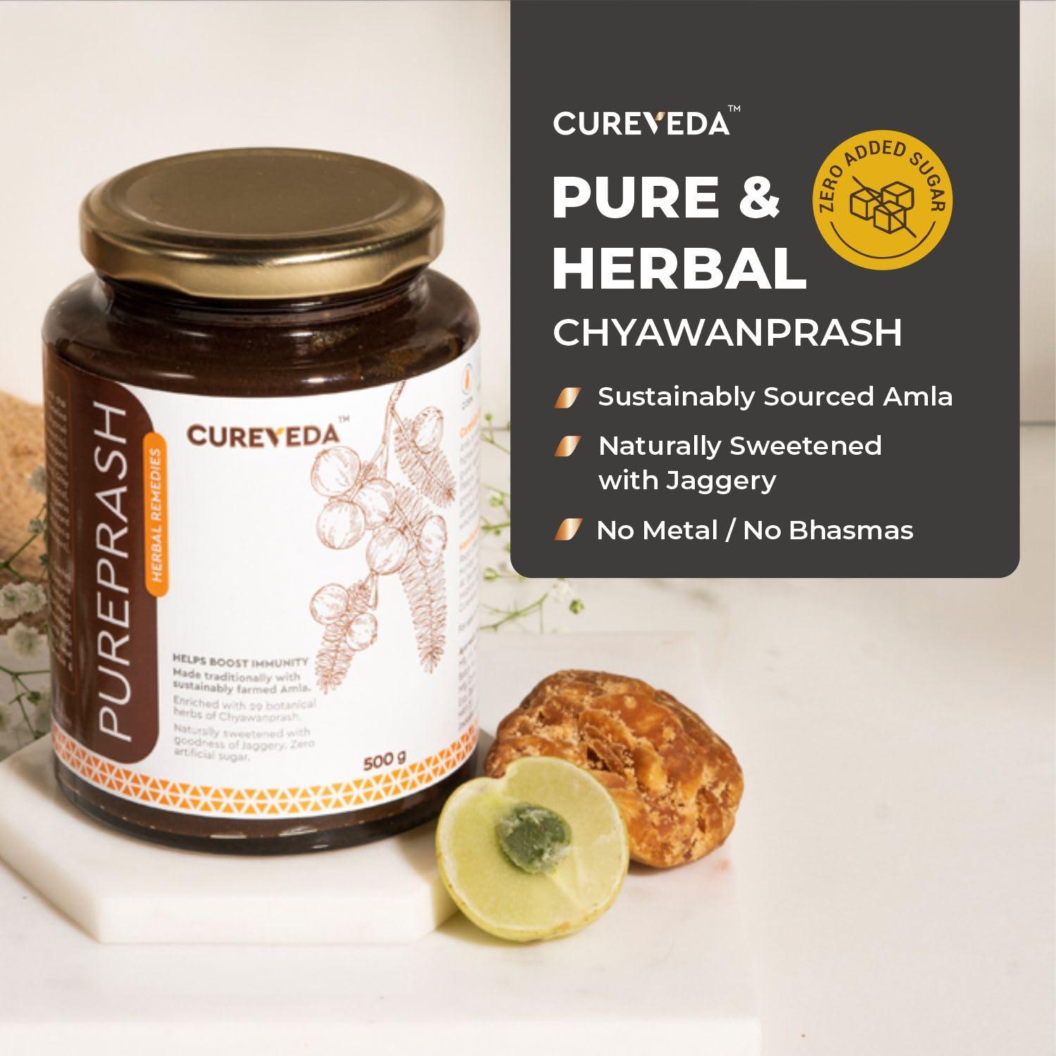 Cureveda Cureveda Chyawanprash Pureprash 1kg - Herbal Immunity Support for all age groups- Jaggery, Organic, Saffron Kesar, no added sugar (500gms x 2)
