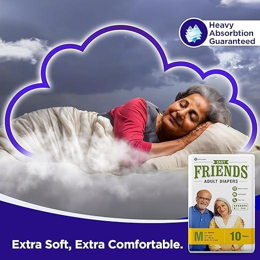 Generic Friends Easy Adult Diapers Tape Style - 10 Count/Pack with odour lock and Anti-Bacterial Absorbent Core- Waist Size 30-56 Inch ; 76-142cm (PACK- 4, MEDIUM 40 Count)