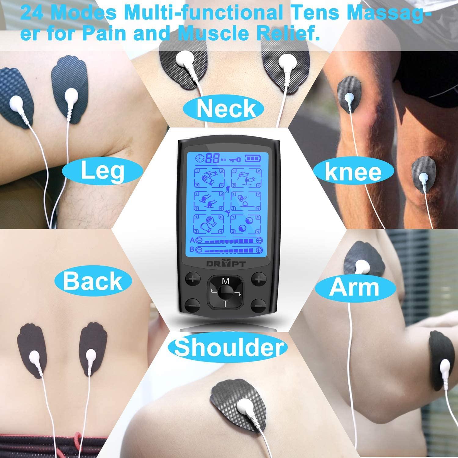 DR PT DR PT Smart Muscle Massager Dual Channel TENS EMS Unit for Pain Relief Therapy, Electronic Pulse Massager 10 Pads, Dust-Proof Drawstring Storage Box,Fastening Cable Ties, Battery Powered, Black