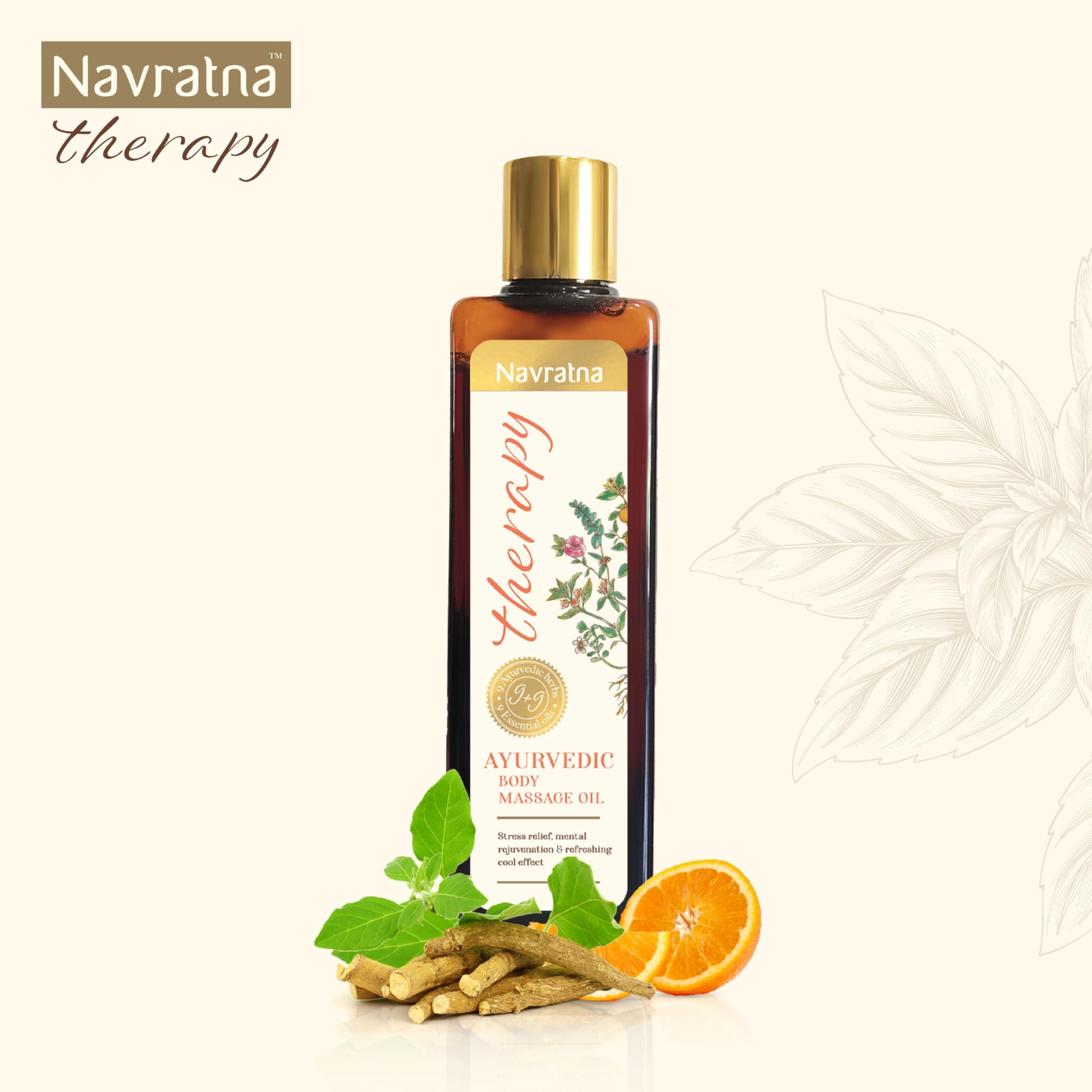 Navratna Navratna Therapy Ayurvedic Body Massage Oil | With Ashwagandha & Orange Oil for Stress Relief & Rejuvenation | Aromatherapy Oil for relieving fatigue | Mood Uplifting | Relaxing Massage Oil for Full Body | For Women & Men, 100ml