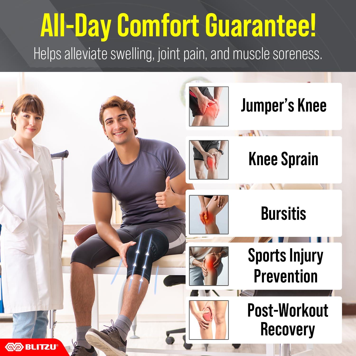 BLITZU BLITZU Flex Plus Compression Knee Brace Men and Women for Joint Pain, ACL MCL Arthritis Relief Meniscus Tear Support for Running Gym Workout Recovery Sleeves Strap Patella 7mm 5mm Neoprene Pad