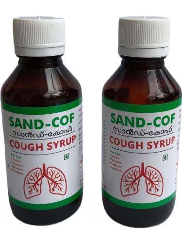 SAND COF Sand Cof Cough Syrup With Goodness of Chukku, Aymodakam, Thippali, Adalodakam, Kurumulaku & Tulsi, Ayurvedic Cough Reliever, (100ml - Pack of 2)
