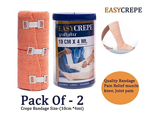EASYCREPE EASYCREPE Cotton Crepe Bandage for pain Relief | Bandage for knee, leg, wrist, ankle, elbow, hand, foot, finger Pain Support | Crepe Bandage (10cm X 4m- Pack of- 2) | Garam Patti Crepe Bandage