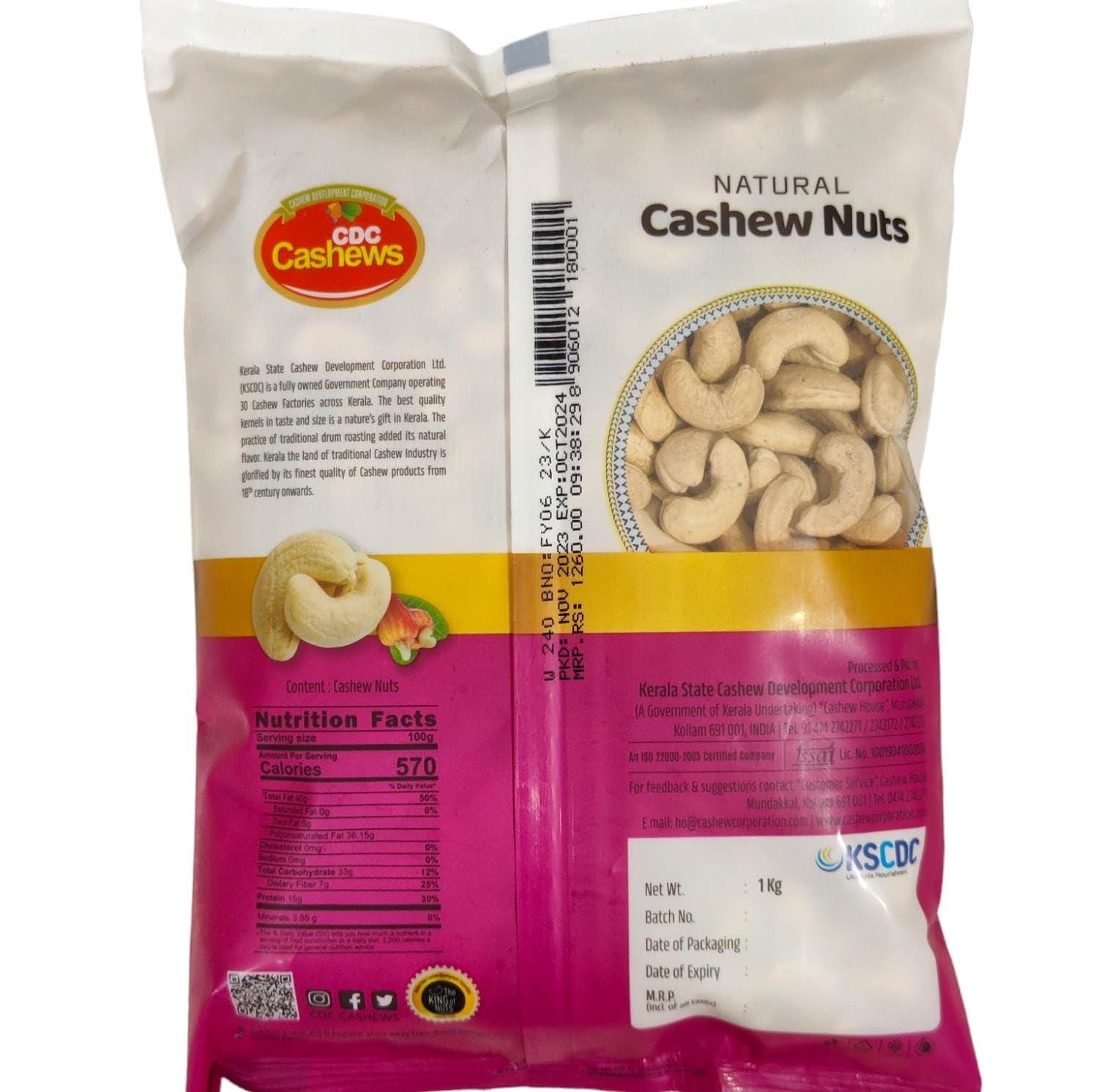 CDC Cashews CDC Cashews Natural Gold Nugget/Plain Cashew Nuts Grade W240|Ultimate Nourishment Whole Cashew Nut with Natural Taste and Creamy Texture, W240 Grade 1 kg Pack