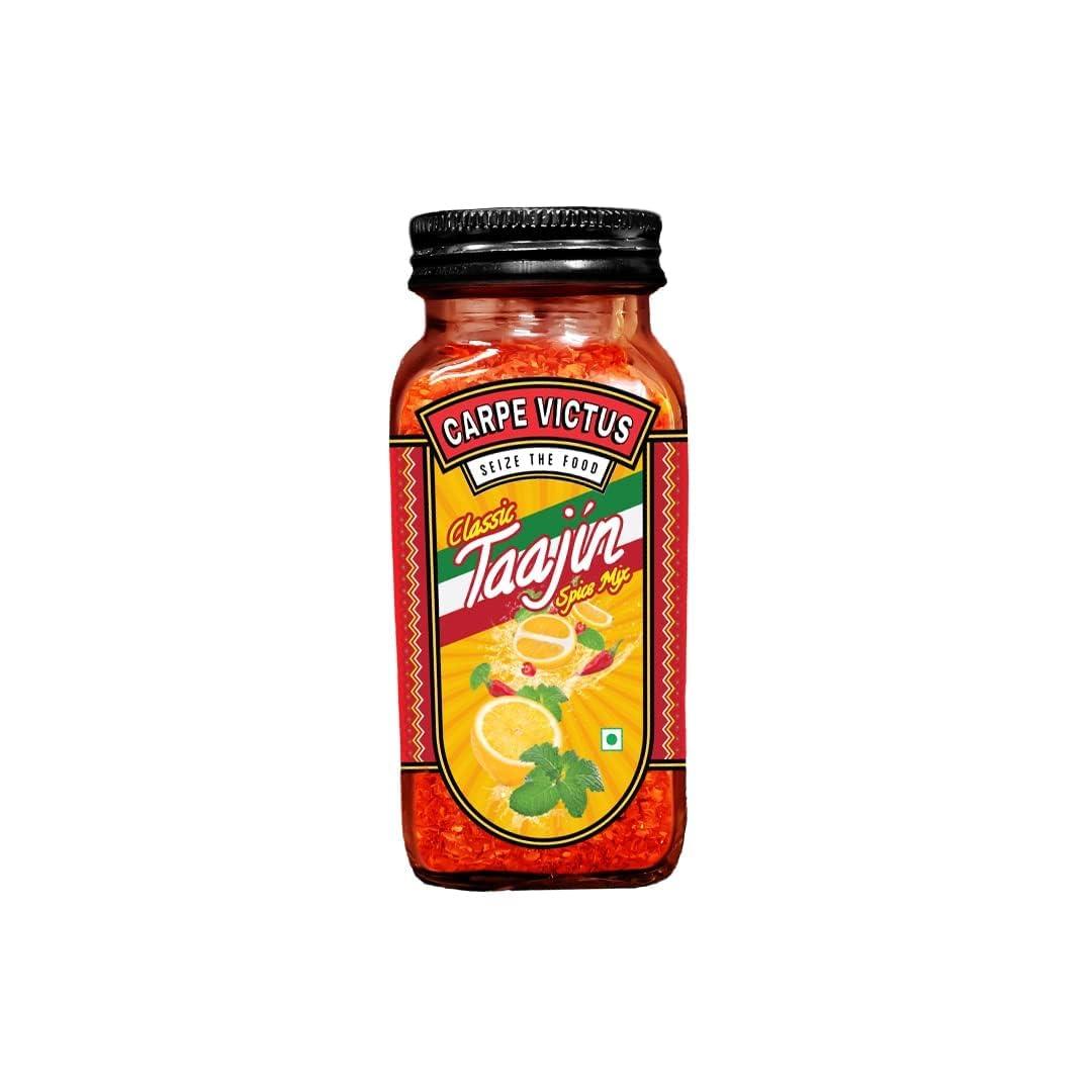 CARPE VICTUS Carpe Victus Jain Tajin Spice Mix 100 gms, No Onion No Garlic Taajin Spice Seasoning for Juices, Fruits, Cocktails, Vegetables, Snacks, Chilli Lime Masala Mix for Drinks, Premium Mexican Masalas