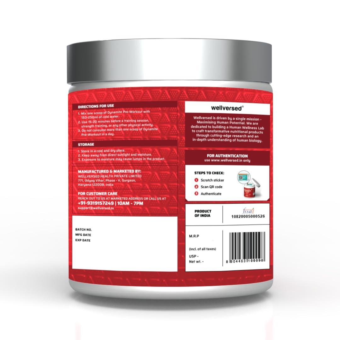 Wellversed Dynamite Dynamite Pre-Workout (210g, 15 Servings) | Valencia Orange | Pre-Workout For Men & Women With 200mg Alpha GPC | 200mg Caffeine | 6500mg Citrulline Complex | 1000mg Creatine