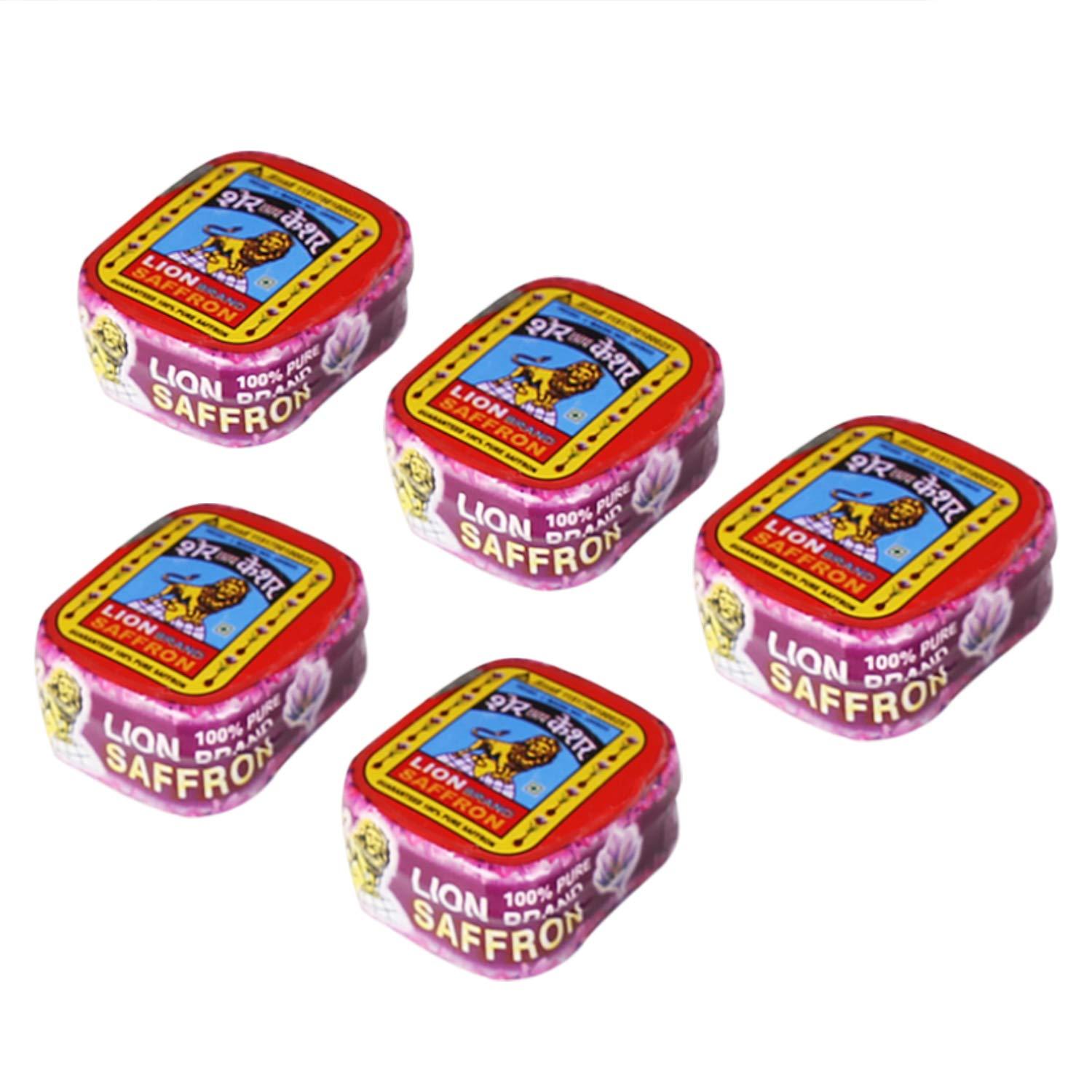 LION BRAND SAFFRON Lion Saffron, 5g, Original Kashmir Lacha Saffron/ Kesar/ Keshar (Certified Grade A) for Biryani, Beauty, Improved Health and Tilak (Pack of 5 (5 X 1gm = 5grams))
