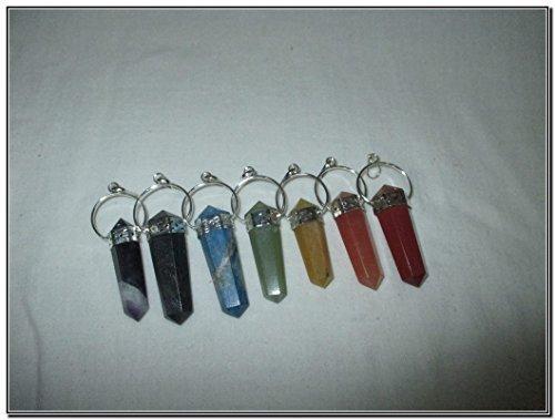 Jet International Crystal JET Spectacular Double Terminated Chakra Pencil Point Pendant Set With 40 Page Free Booklet on Jet International Crystal Therapy Gemstone Healing Reiki - 7 Stones