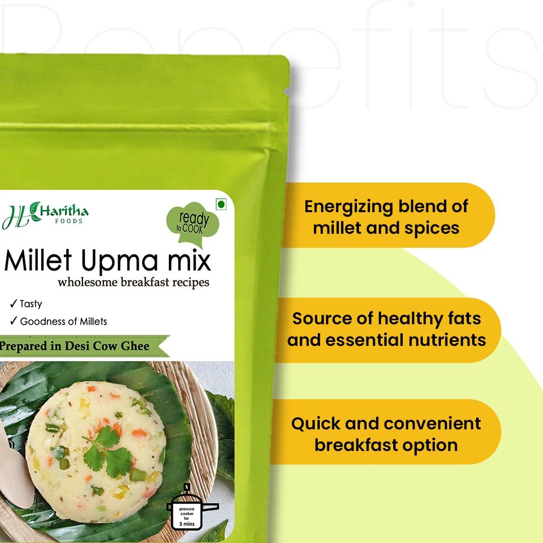 H Haritha Haritha Foods Millet Upma Mix, Ready to Cook | Gluten-Free, High Protein, Low Calorie Instant Upma Rava Mix, 400g (Pack of 2)