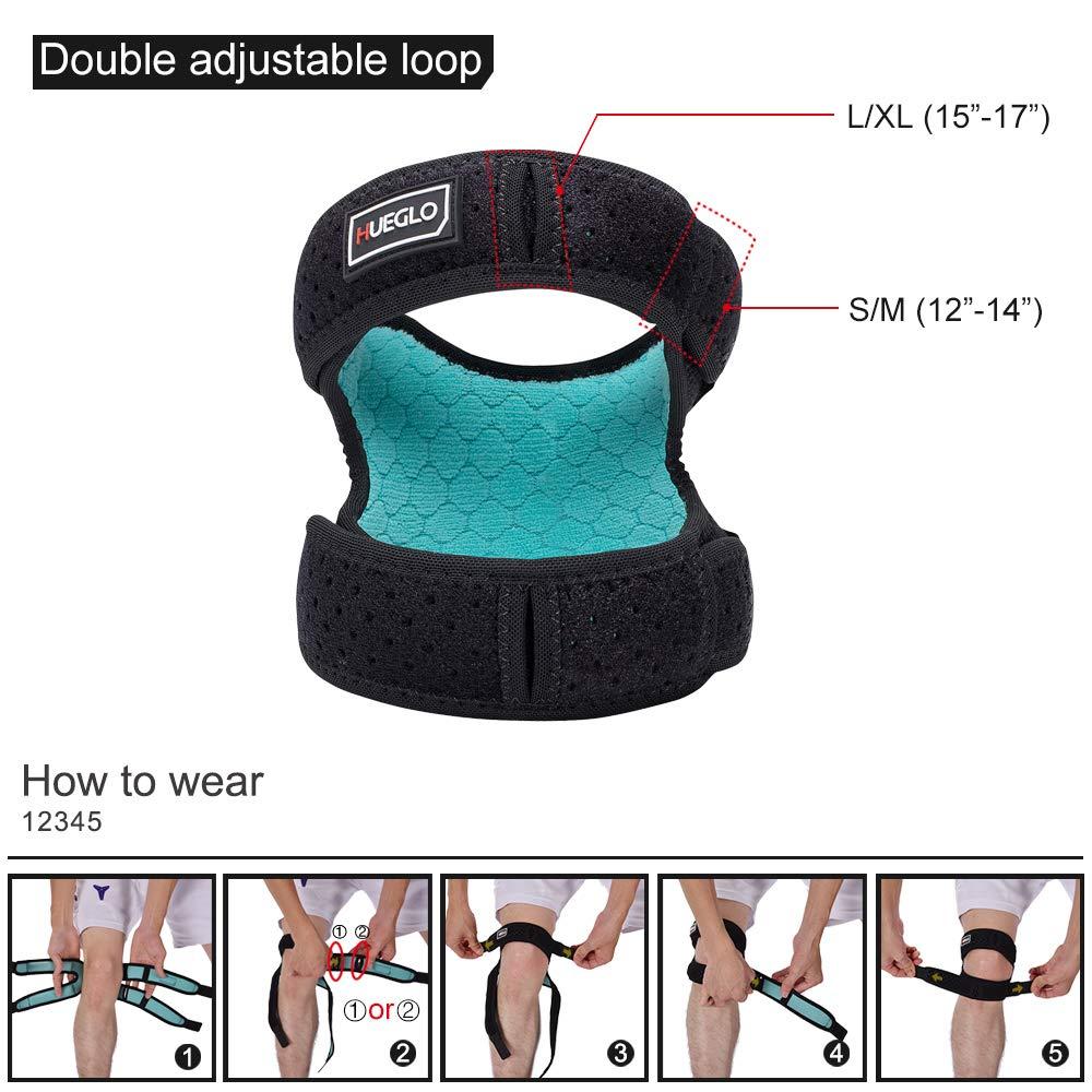 HUEGLO Hueglo Double Patella Knee Strap Adjustable Neoprene Infrapatellar Strap Band Brace for Running, Arthritis, Jumper, Tennis, Basketball,Knee Pain Relief,Black(1 Piece),12\'\' - 18