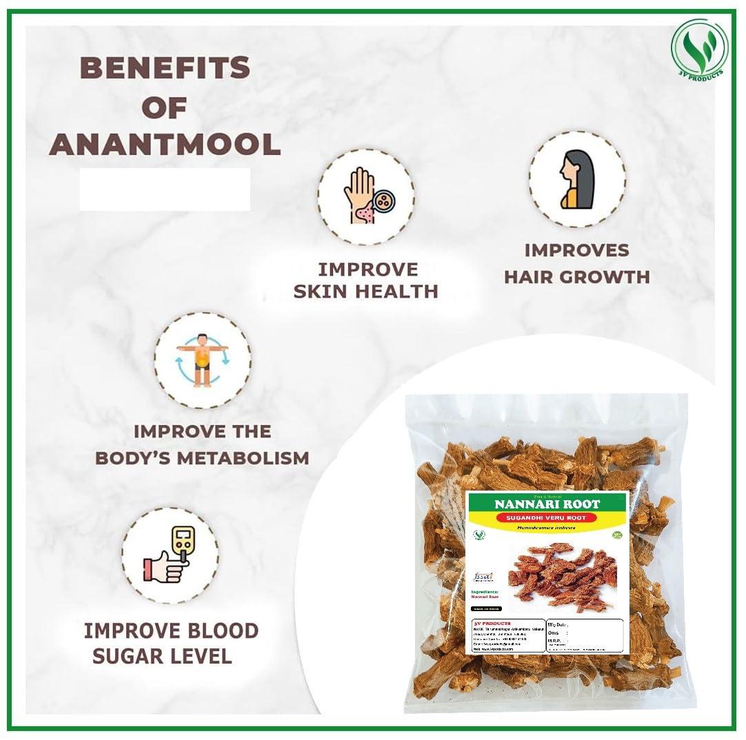 3V PRODUCTS 3V PRODUCTS Natural Nannari Roots 200g | Sugandhi Veru Roots | Anantmool Roots | Indian Sarsaparilla | Hemidesmus Indicus for Body Cooling | Blood purifier | Digestive