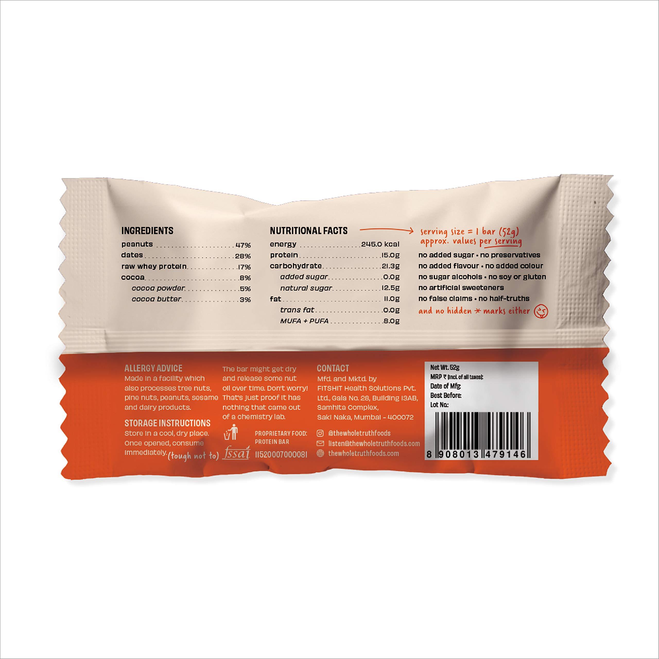 The Whole Truth The Whole Truth - Protein Bars | Peanut Cocoa | Pack of 6 x 52g each | No Added Sugar | No Preservatives | No Artificial Sweeteners | No Gluten or Soy | All Natural Ingredients