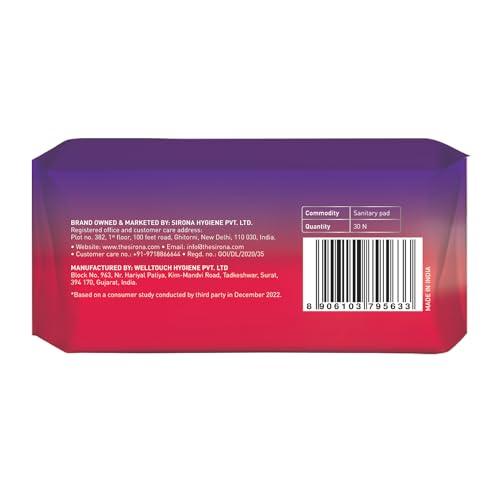 Sirona Sirona Max Sanitary Pads for Women | XL Plus (Pack of 30 Pads) | 100% Rash Free & Toxic-Free | Organic Cotton Sanitary Pad | Up to 0% Leakage, Comfortable & High Absorbency