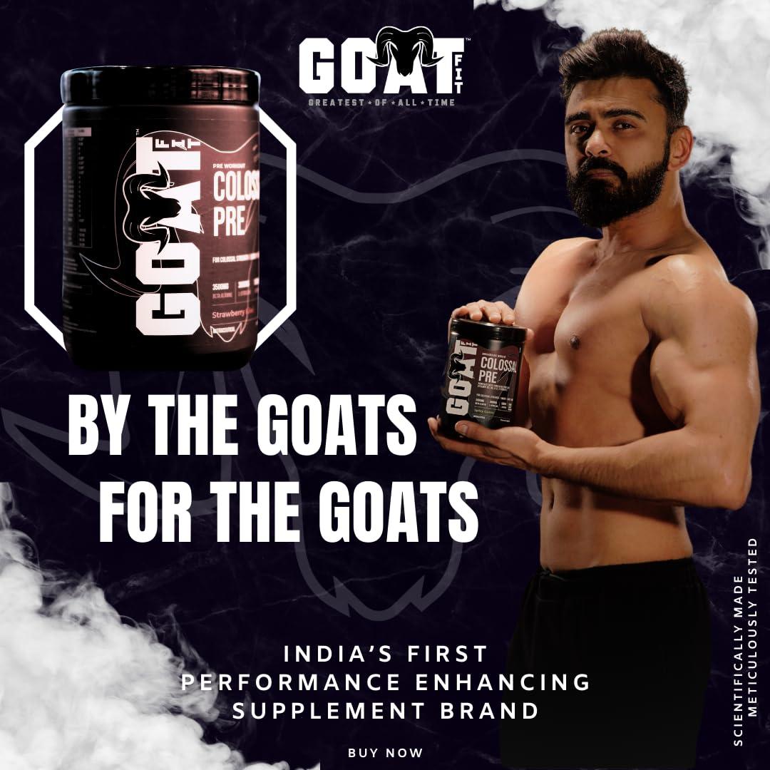 G.O.A.T Fit G.O.A.T Fit Colossal Pre | PreWorkout Powder (Strawberry Kiwi 180gm 15 Servings) 200mg Caffeine 3.5g Beta-Alanine 3g Citrulline 1.5g Arginine 1g Creatine with Himalayan Pink Salt