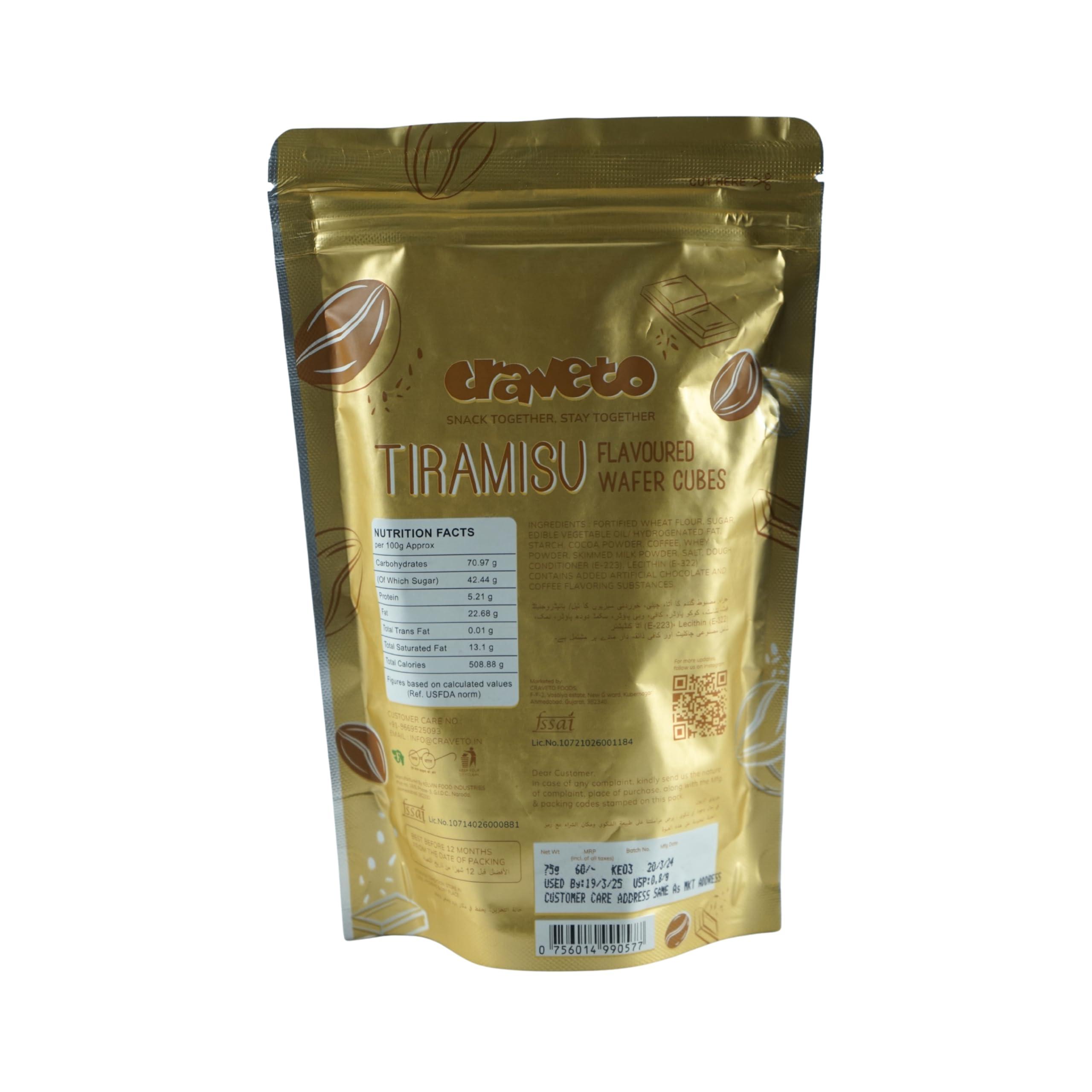 Craveto Craveto Tiramisu Wafer Biscuit Cubes | Wafer Layered with Coffee and Cream | 75g