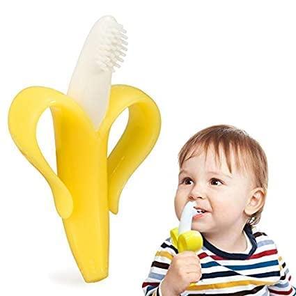 MEEO FASHIONS MEEO FASHIONS Kids Banana Toothbrush Teether With Soft Bristles Flexible 100% Safe For Toddlers Easy To Hold (Yellow) Pack of 2
