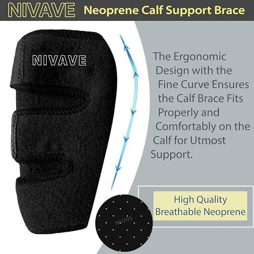 Nivave Nivave Calf Support Brace, Shin Splint Compression, Lower Leg Wrap Support for Torn Calf Muscle, Strain, Sprain, Pain Relief, Tennis Leg (Unisex) (1, Black, Universal)
