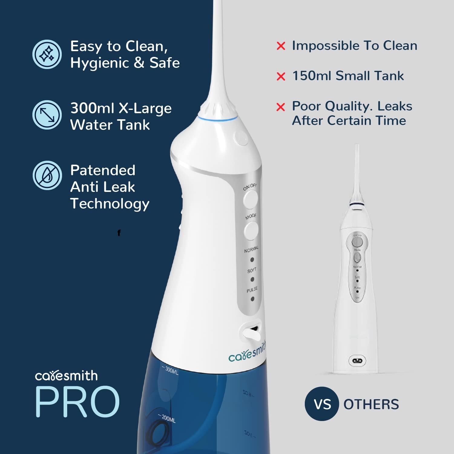 CARESMITH Caresmith Professional Cordless Dental Flosser | 300 ml Large Detachable Water Tank | 3 Modes | IPX7 Waterproof | Oral Flosser