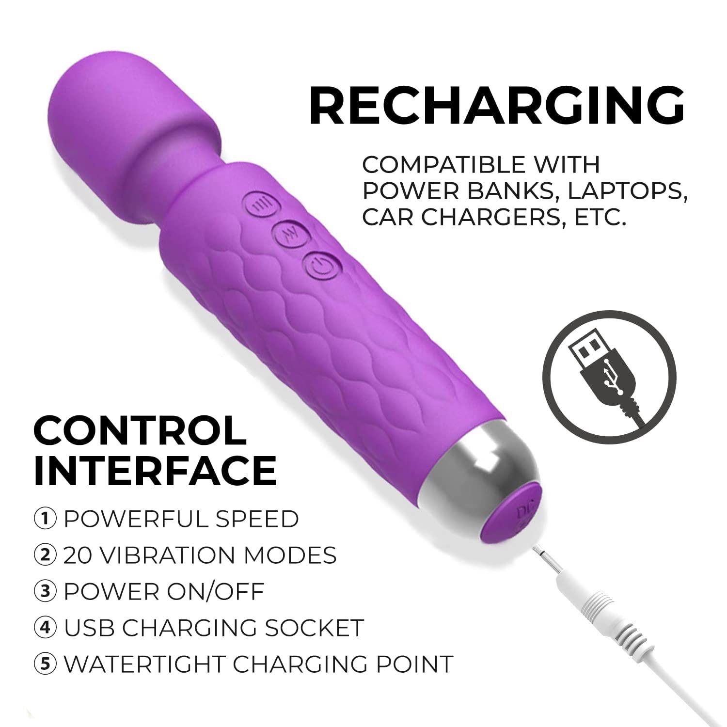 FEGSY FEGSY Full Body Massager for Women & Men, Rechargeable Wireless Massager Machine for Pain Relief, Handheld Massager with Medical Grade Silicone, 8 Speeds, 20 Modes, (Purple)