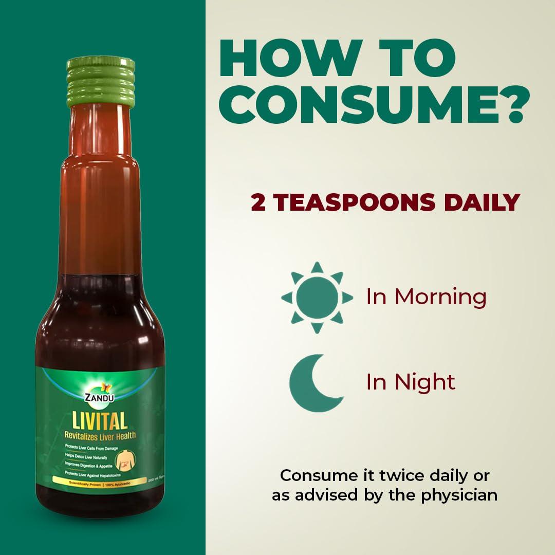 Zandu Zandu Livital Syrup 200ml | Aids in Liver Detox & Improves Digestion, Appetite |Scientifically Tested |100% Ayurvedic Ingredients | Protects Liver against various Hepatotoxins | Beneficial in Fatty Liver