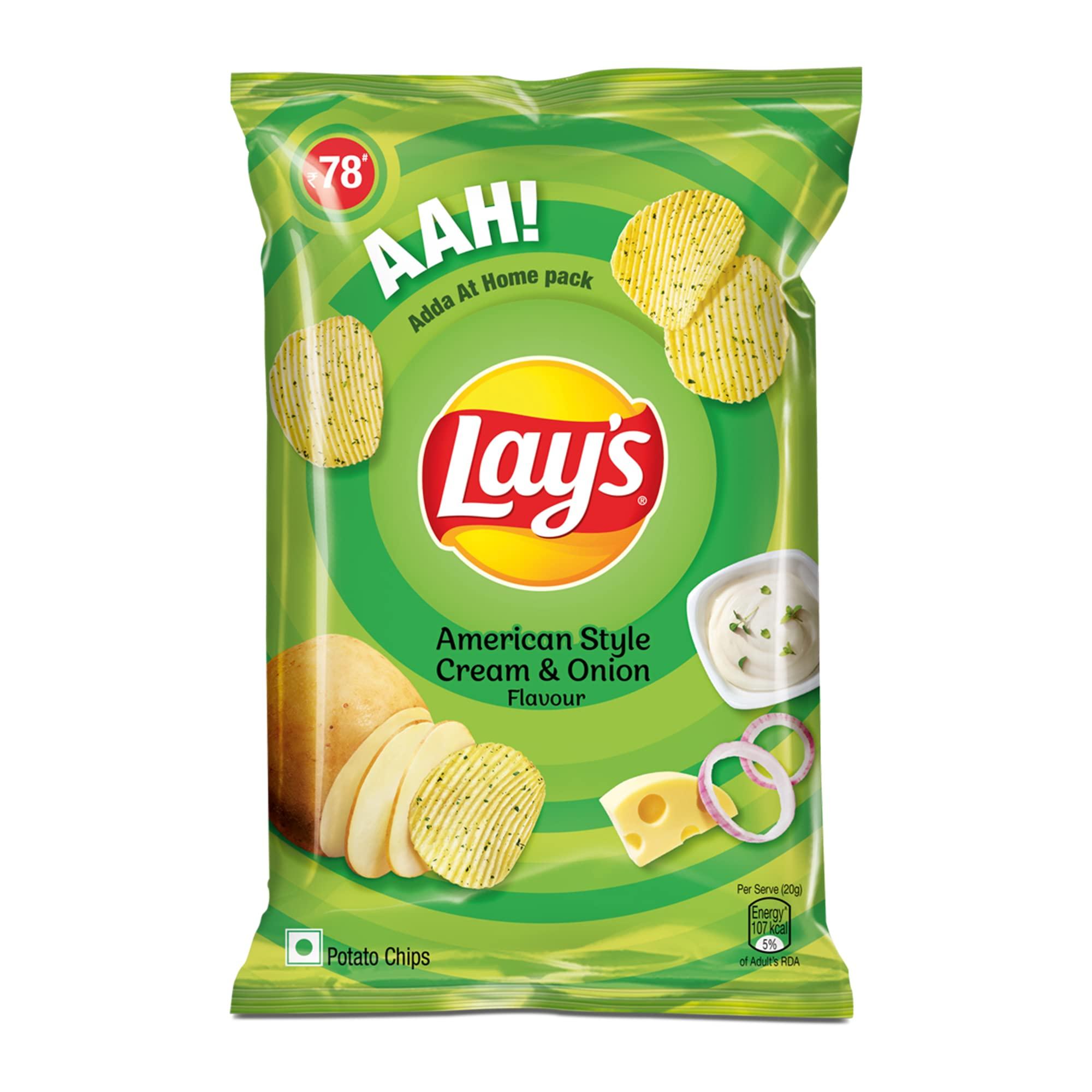 Lay's Lay's Potato Chips 157g/190g, American Style Cream & Onion Flavour, Crunchy Chips & Snacks, Party Pack (weight may vary)
