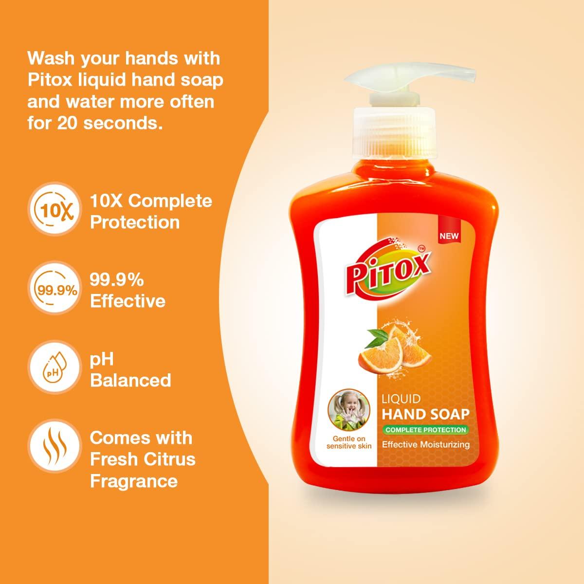 Pitox Pitox liquid Hand Soap (Pack of 3-200ml each) | Moisturizing Hand Wash | Soft on Hands