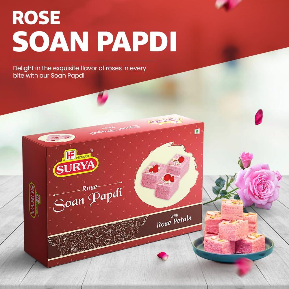 Surya Surya 400gm Rose Soan Papdi with real rose petals (rose) |Indian Sweet |Rose Flavoured