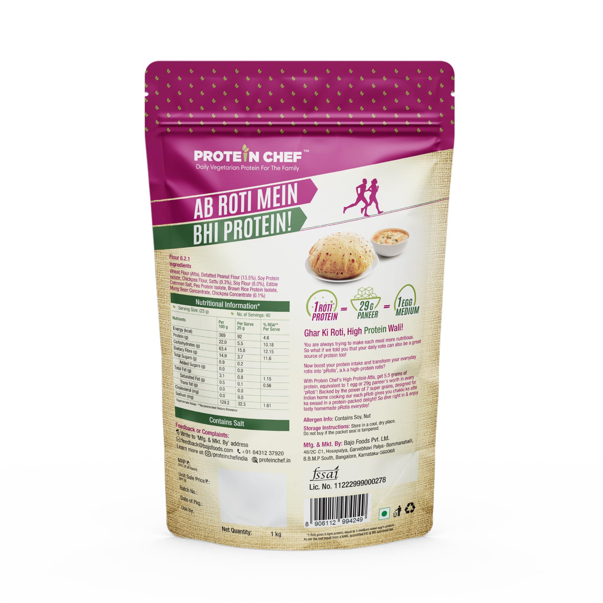 Protein Chef Protein Chef High Protein Atta (2kg) | 7 Supergrain Flour with Double the Protein | Tastes like Regular Chakki Atta Roti | Multigrain Atta | Roti Protein Good for the Family | Vegan Plant Protein Food
