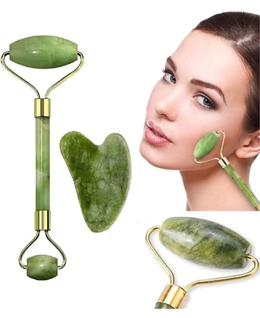 RURU Marble Jade roller Face Massager Double Rollers Antiaging Face Eye Neck Foot Massage Tool Stimulating Blood Flow (Green)