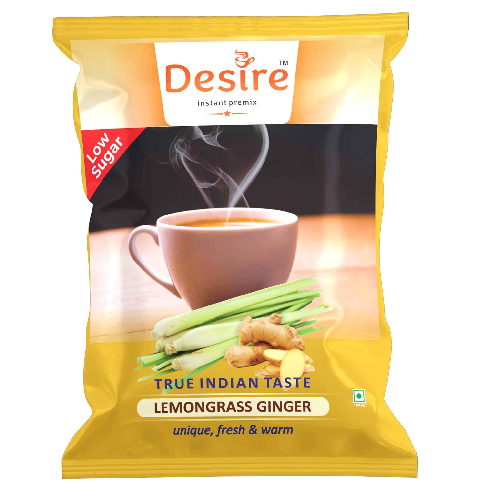 Desire instant premix Desire Instant Premix Lemongrass Ginger Tea Powder Low Sugar (Diet) - Boost Immunity Chai - Ideal for Manual or Vending Machines Use - Infused with Natural Lemongrass Plant and Ginger Extract - 500g