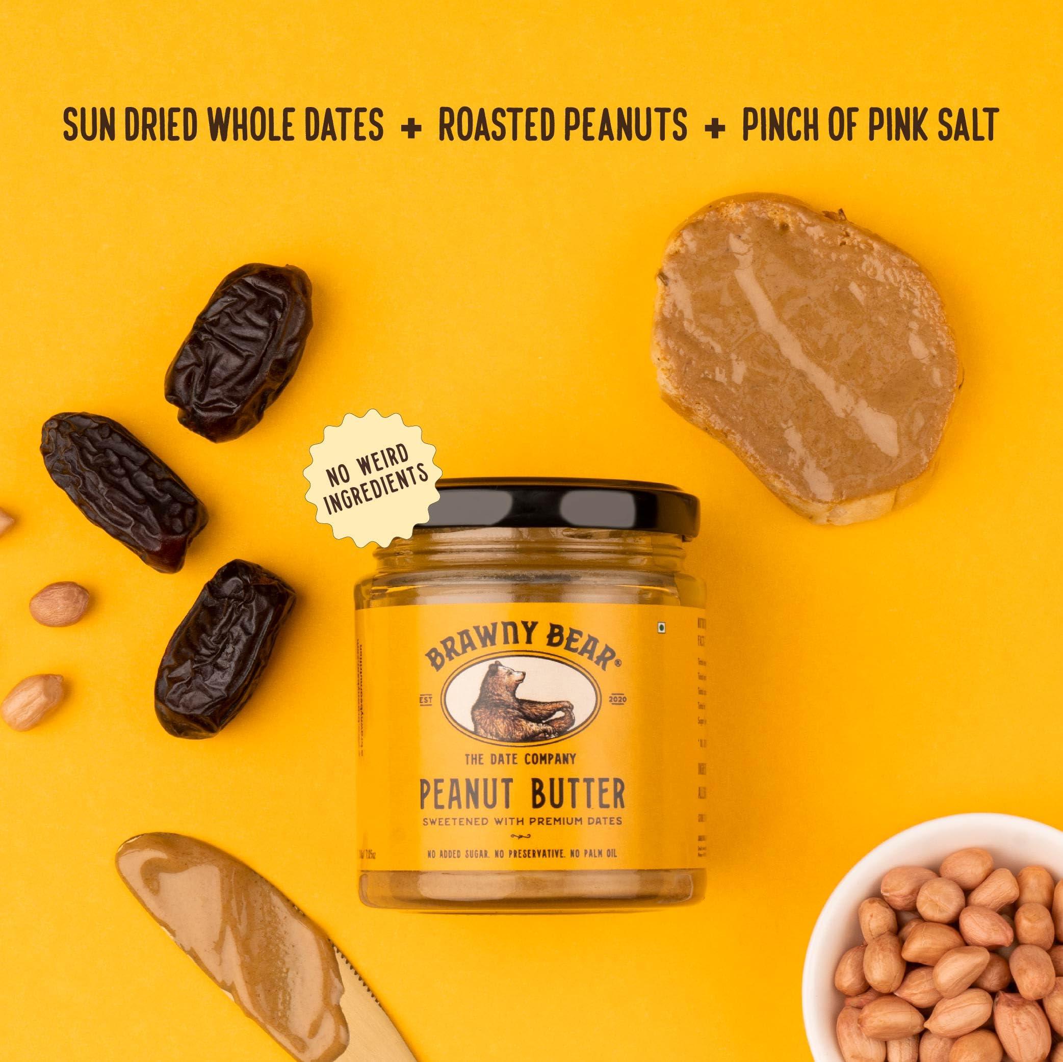 Brawny Bear Brawny Bear Peanut Butter, 100% Natural Sweetened with Dates, Smooth Healthy Nut Butter with No Added Sugar and Preservatives, Low GI, Vegan, High in Protein Spread  200 gm