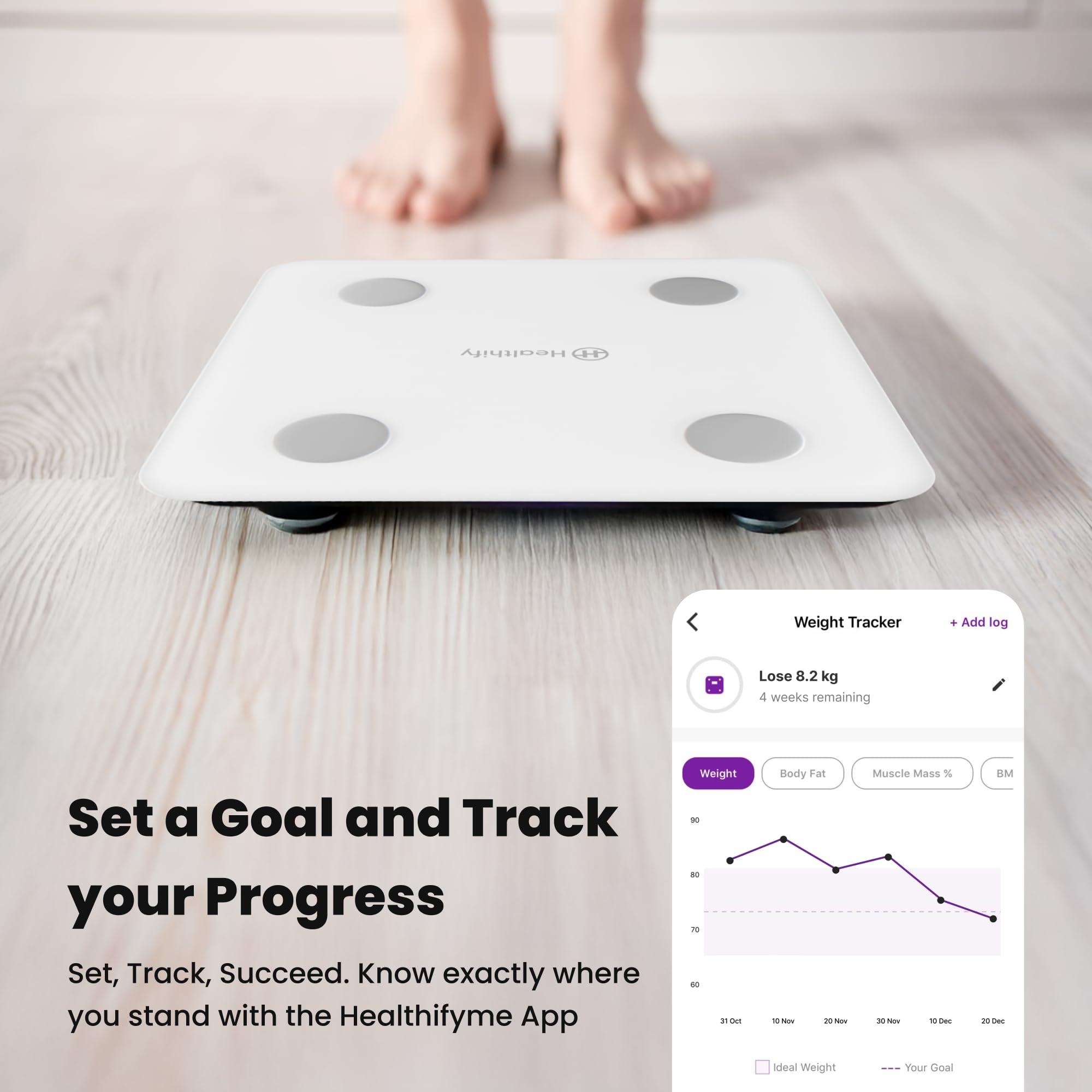HealthifyMe HealthifyMe Smart Scale Get Data Driven Smart Weight Loss and Track 11 Plus Key Body Metrics in HealthifyMe App|1 Month FREE HealthifyMe Smart Plan| 2 years Warranty (White)