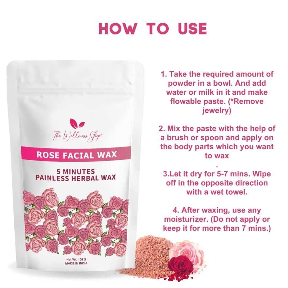 The Wellness Shop The Wellness Shop - Turmeric Facial Wax + Rose Facial Hair Removal + Bikini Wax - 5 Minute Painless Herbal Wax Powder All Type Skin For Women & Men, Pack of 1
