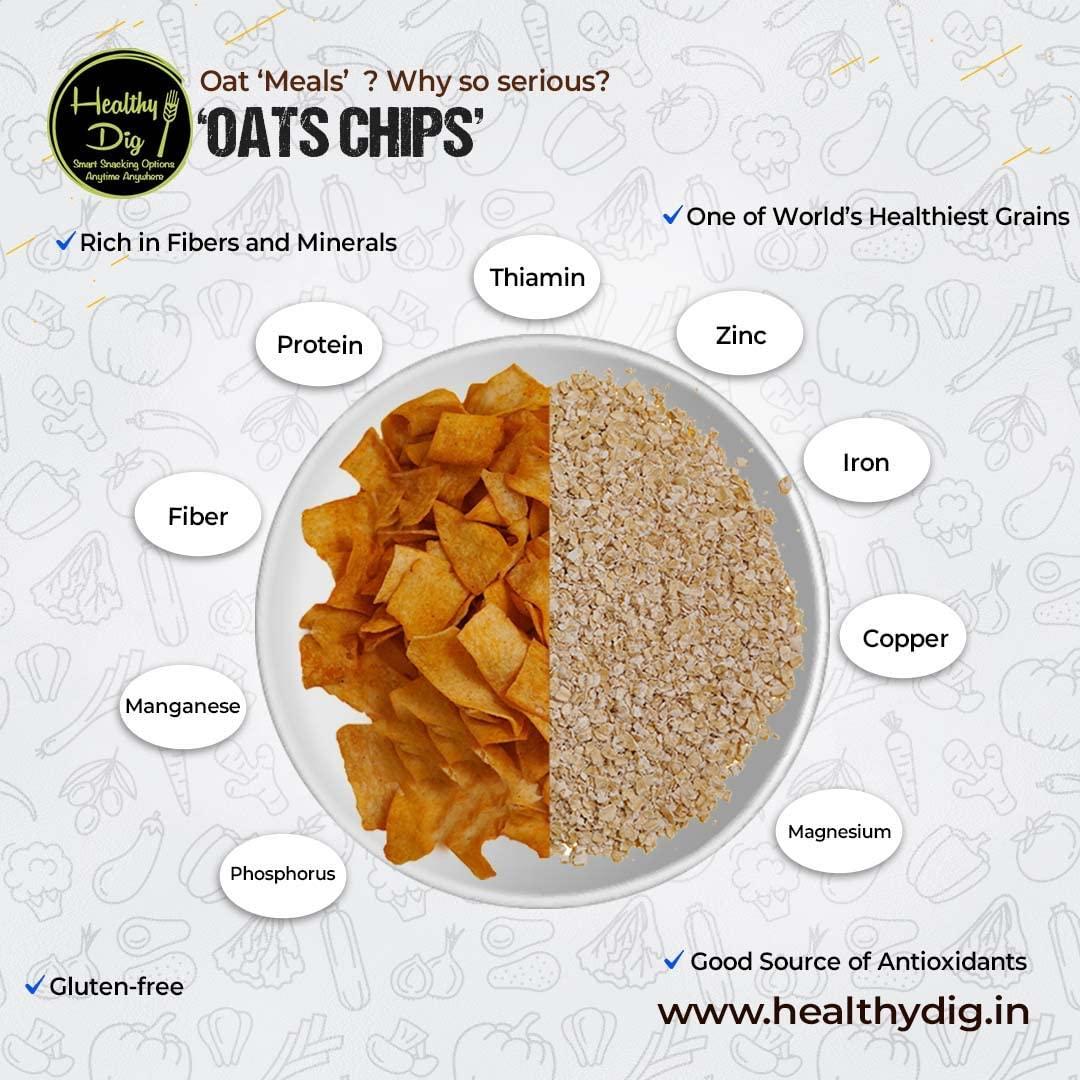 Healthy Dig Healthy Dig Oats Chips Combo Pack of 2 | 125 gm * 2 | Crunchy Healthy Snacks | All Natural Millets and Grains | No Added Preservatives, Artificial colors or chemicals | Plant Protein | No Added Sugar